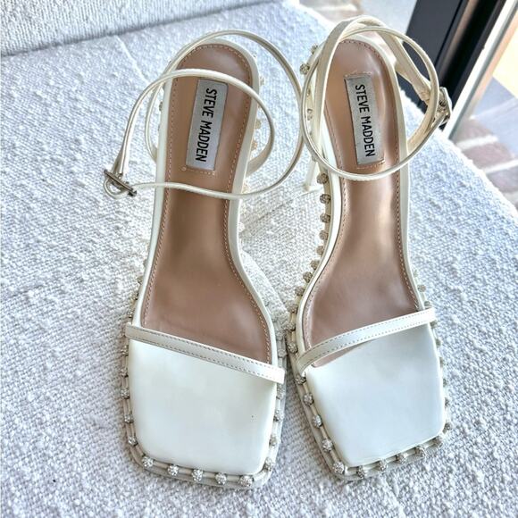 Steven Madden Zelle White Rhinestone Heels Size 8.5 - Picture 10 of 13